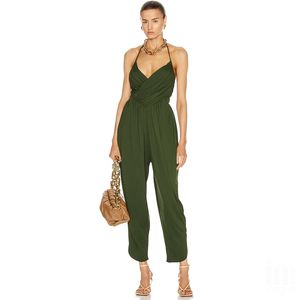 Summer Women Sexy Designer Halter Black Army Green Jumpsuit High Street Celebrity Party Mamelucos 210527