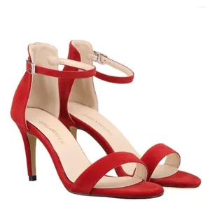 Zomer vrouwen sexy sandalen 2024 pompen 9 cm dunne hak open teen enkelband hoge hakken dames stiletto's feest rode trouwschoenen s 537374330 s