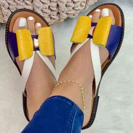 Été femmes pantoufles mignon papillon-noeud sandales décontractées dame diapositives appartements sans lacet femmes chaussures pour femmes 2021 Zapatillas Mujer G220520
