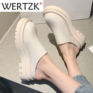 Summer Women Slippers Fashion Fermed Toe Cuir Shoes Locs High Platform Plateforme Black Heels Mules Wertzk coins intérieur