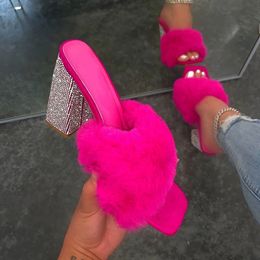 summer women Slippers high heeled single layer plush plus size all match sandals outdoor banquet fashion slippers