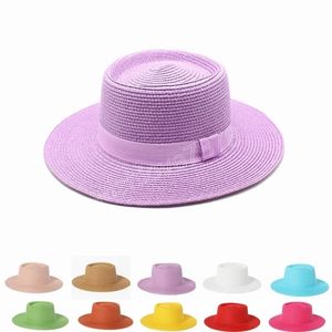 Été femmes chapeau de paille large bord Fedora soleil plage chapeau haut plat bord plat haut chapeau en plein air pour femme