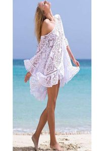 Zomer vrouwen zoete bloemen kanten witte jurk ruches losse mini jurken dame meisje vakantie sexy strandkleding cover4649178