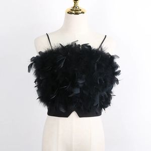 Été femmes doux belle Camisole fée pétales plume bustier tubulaire fête Sexy recadrée haut enveloppement poitrine vêtements chauds femme 240112