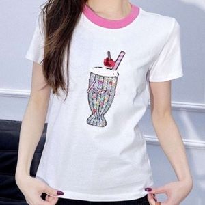 zomer vrouwen t-shirt designer T-shirts damesmode wijnglas brief borduren grafisch t-shirt ronde hals Pullover Shirt korte mouw tops