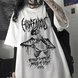 Zomer Vrouwen T-shirts Goth Korte Mouw T-shirt Vrouwelijke Esthetische Losse Punk Grunge Streetwear Gothic Harajuku Y2k Kleding Tops