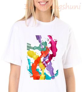 Été Femmes T Femmes Graphique 3D Doigt Nail Peinture Couleur Mode Mignon Imprimé Top Tshirt Femme Tee Shirt Dames Vêtements Tshirt C4748405