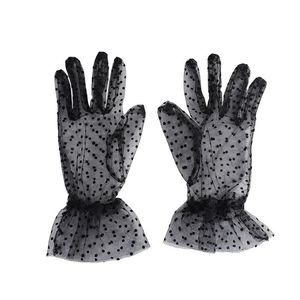 Guantes de tul cortos y finos de verano para mujer, malla elástica, puntos de gasa transparentes, accesorios flexibles, guantes de dedo completo, 1 par