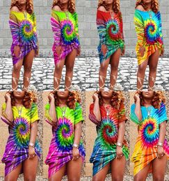 Summer Women Tie Dye Black Hole Imprenta Off Shoulder Maxi Vestido Holiday Streetwear de manga corta Cyw30981891282