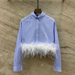 Zomer dames top T-shirt blouse uniek harig gestreept shirt met lange mouwen en gekartelde trui
