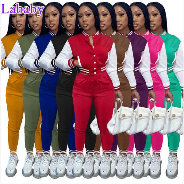 Femmes Survêtements Deux Pièces Ensemble Designer Baseball Uniforme Vestes Pantalons De Survêtement Tenues Survêtements Joggers Pantalons Varsity Costumes 9 Couleurs