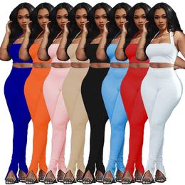 Été Femmes Survêtements Deux Pièces Pantalons Tenues Designer De Mode Sexy Bretelles Sans Manches Tops Leggings Split Neckband Nightclubwear