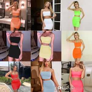 Zomer dames tweedelig jurk set casual jurken sexy suspender crop top en geplooide heup wrap rok outfits