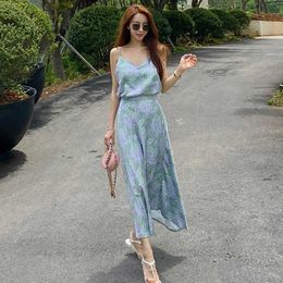 Summer Femmes Vacances Jupe Costumes Femme Sexy Spaghetti Sangle Crop Top + Maxi Ensembles Imprimer Casual 2pcs Deux pièces 210529