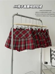 Été femmes Vintage Mini jupes à carreaux Shorts Style Preppy Gyaru années 2000 esthétique rouge a-ligne classique taille haute mode 240308