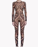 Summer Femmes Vintagetribal Tatouage Tatouage Mah Combinaison Curvy African Runway Sheer Body Body Jumpsuit Capsiduit Catsuit
