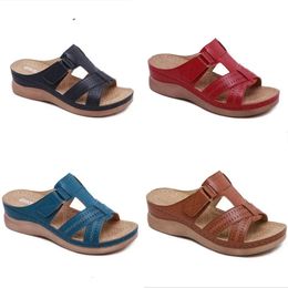 Summer Women Wedge Sandals Premium Orthopedic Open Sandals Vintage Anti-Slip Leather Casual Platform Retro Plataforma 240415