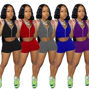 Zomer Dames Yoga Outfits Solid Color Trainingspakken Mouwloze Jas Crop Top + Shorts Fitness Twee Stuk Set Plus Size 2XL Jogger Suits Casual Black Running Kleding 4817