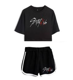 Summer Women039s Ensembles style coréen KPOP Stray Kids Manches courtes Crop Top Shorts Sweat Costumes Femmes Survêtements Deux Pièces Outfit9424960