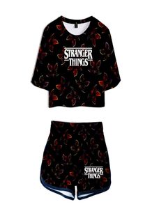 Zomer Women039S Sets Stranger Things 3 3D Gedrukte korte mouw Crop Top Shorts Sweat Suits Women Tracksuits Two Piece Outfit7240124
