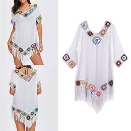 Zomer dames haak chiffon tassel tuniek strandkleding zwempakken cover bikini jurk robe zwem strandjurken omhoog 220524