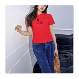 T-shirt de designer pour femmes d'été femmes t-shirts mode pur coton lettre broderie nuage imprimé slim fit t-shirt de haute qualité sport décontracté polyvalent rouge femmes t-shirts