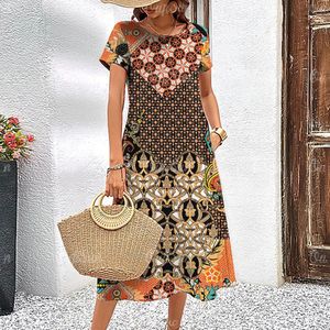 Zomer Damesjurken Etnische Mode Korte Mouw Vakantie Elegante Mooie Dames Casual 3D Gedrukte Kleding 240306