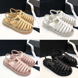 Sommerfrauen Hanfseil gewebt Baotou römische Sandalen echtes Leder Frauen lässig dicke Sohle Schweinekäfigschuhe Mode gestrickte Schuhe mit Box 509