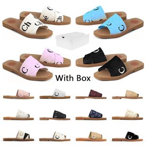 Zapatillas ligeras de verano para mujer Sandalias planas de lujo Diseñadores Plataformas Woodys Deslizadores Negro Blanco Azul Rosa Deportes de playa al aire libre Diapositivas Sandalias con caja