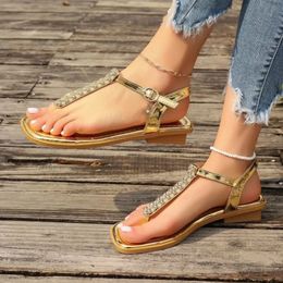 Summer Femmes Open Open Ringestones Sandales Sandales Retro Square Talon Flipflops for Women Outdoor Casual Beach Shoes 240410