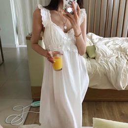 Verano para mujer vestido de princesa blanco sin mangas Sleepshirts Vintage Lady Girls camisones camisón estilo real pijamas ropa de dormir 240313