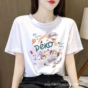 T-shirt à manches courtes imprimé en pur coton pour femmes d'été doublure blanche pour femmes version coréenne haut ample à manches mi-longues tendance ins diffusion en direct