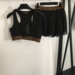 Sumente de verano Set de diseñador Set de falda FashionA Top Cintura elástica Faleta plisada de dos piezas Conjuntos de lujo