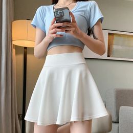 Jupes de femmes d'été mode sexy mini soleil plissé élastique pour écolière uniforme coréen noir