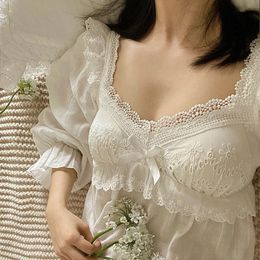 Verano para mujer ropa de dormir de algodón princesa vestido antiguo Sleepshirts Vintage Ladies Girls estilo francés camisón de encaje camisón 240313