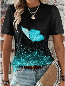 Summer Womens T-shirt Animal Weekend 3D Printfly Graphics Green clair Green à manches courtes Tee Fashion Round Nou Tops 240411