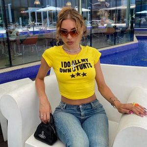 T-shirt pour femmes d'été Je l'ai fait moi-même blanc noir rouge jaune gris t-shirt crop top 240428