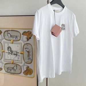 Zomer dames t shirt ronde nek shirt casual losse pullover korte mouwen top designer t shirt letter strijken diamant grafisch tee vrouwen kleding luxe