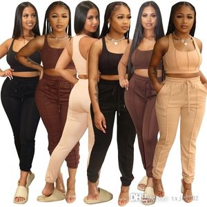 Zomer dames tracksuits ontwerper sexy i-vormige vesttank bovenste positioneringslijn diagonaal tweedelig broek set sport pak