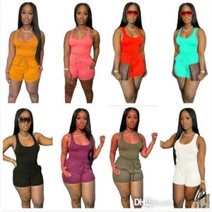 Conjunto de pantalones de dos piezas para mujer de verano Jogger Fitness Suit Tank Top Biker Shorts Outfits Sexy sin mangas ropa de talla grande