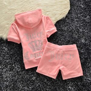 Zomer Werk-Out Suit 2 Stukshorts Set Sport Korte Mouw Hooded Top Hoge Taille Running Legging Set Kleding Tracksuit S-XL X0721