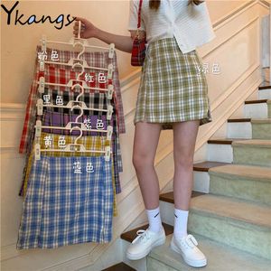 Faldas amarillas de verano para mujer, falda a cuadros de cintura alta, ropa de calle, falda sexy vintage, minifaldas coreanas elegantes harajuku 210619