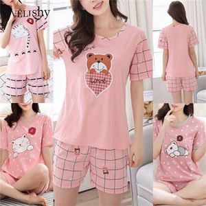 Été jeune fille pyjama en coton à manches courtes pour les femmes chemise de nuit mignonne décontracté service à domicile vêtements de nuit courts M2XL 220527