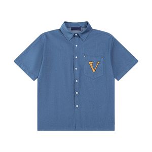 Zomer Casual overhemd Vintage heren denim overhemd Denim shorts Blauw Korte mouw Ontwerper Stoer Guy Vest T-shirt Top Set Europese maat XS-L