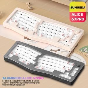 SUMREDA Alice67 Aluminium Aangepaste mechanische toetsenbordkit Ergonomische draadloze Bluetooth Gaming Bedraad RGB Swap 240309