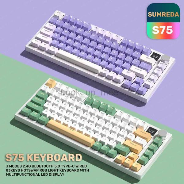 SUMREDA S75 clavier mécanique sans fil Gaming 81Keys 2.4G Bluetooth clavier de jeu RGB rétroéclairé Hotswap Gamer clavier teclado HKD230808