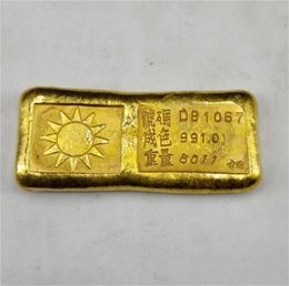 Sun 100 Brass Fake Fail Gold Bullion Bar Papel Peso 6quot pesado 9999 República de China Simulación de barra dorada2155588