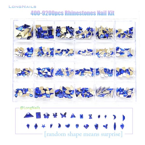 Dimanche 24/20 / 18 Grid Multi ong Nail Rinaistones Kit Flatback 240pcs Charmes en alliage (néon, rose, AB, bleu) bijoux Nail Art Crystal Box 2022