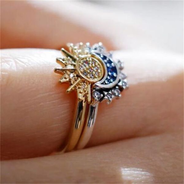 Le Soleil et la Lune brillent ensemble, portant une bague incrustée de diamants au design personnalisé Bague ouverte AB23