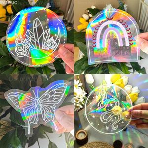 Sun Catcher PVC Zelfklevende glasraam Stickers Cat Moth Energie Suncatcher Wallpaper Rainbow Prisms Sticker Zonlichtstickers 240410